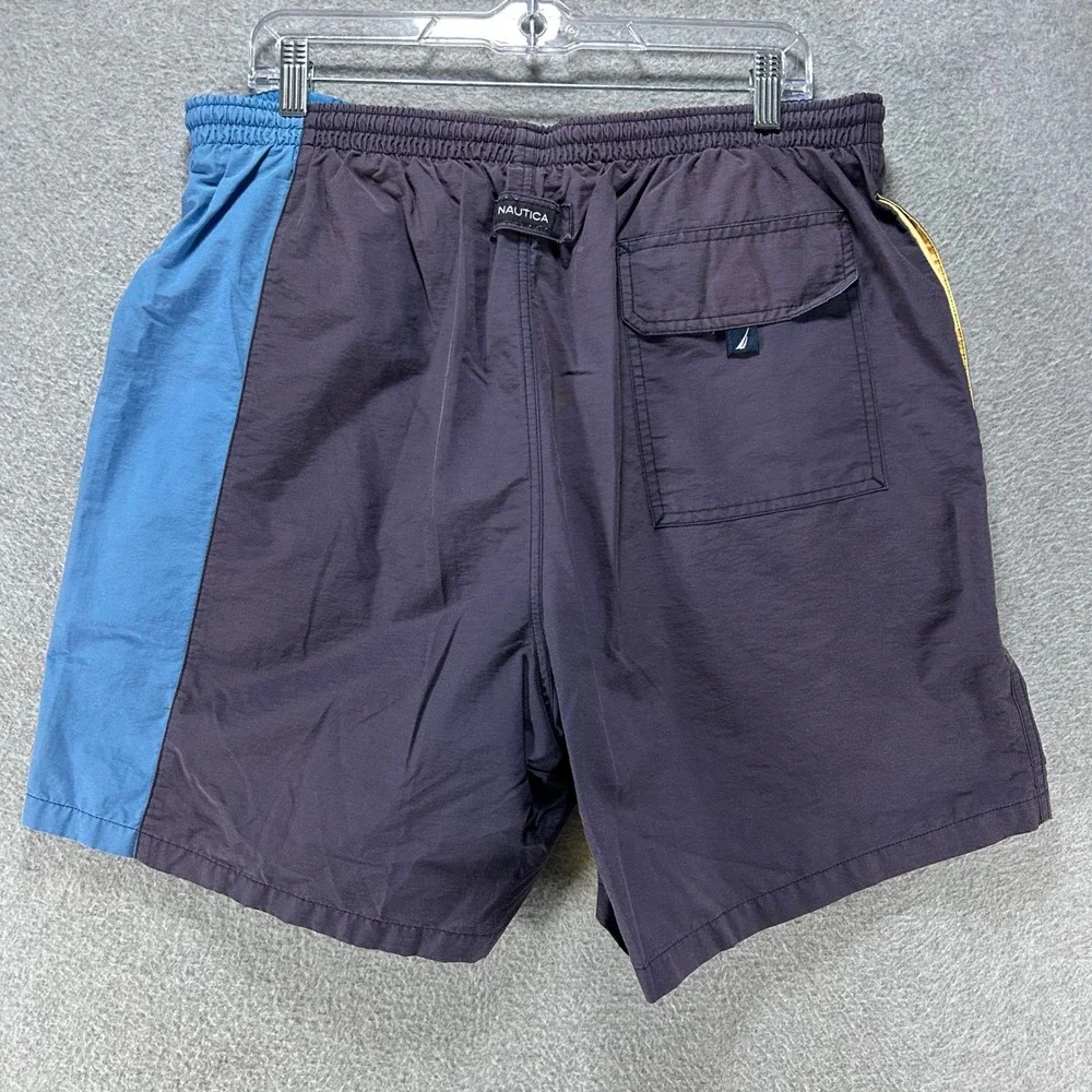Nautica Swim Trunks Colorblock‎ Mens L Yellow Blue Blend Vintage 90s Surf